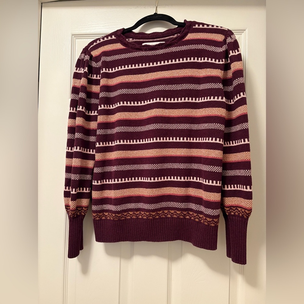 Loft Striped and Metallic Burgundy Sweater
